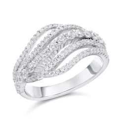Silver Cubic Zirconia Wave Band Ring - F6056