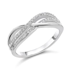 Silver Cubic Zirconia Crossover Band Ring - F6074
