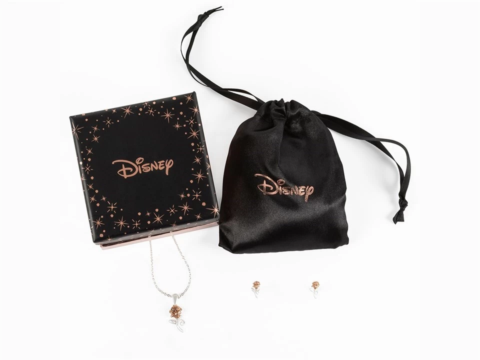 Disney Silver And Rose Plated Beauty And The Beast Necklace And Earrings Set - F6740 - Image 2