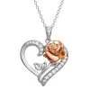 Disney Silver And Rose Plated Rose Heart Necklace - F6741