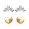 Disney Silver Gold Tone Princess And Crown Stud Earring Set - F6758
