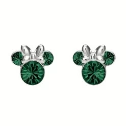 Disney Silver Minnie Green Crystal Birthstone Stud Earrings - May - F6779