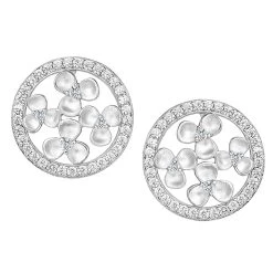 Fei Liu Silver Cubic Zirconia Clover Stud Earrings - F7110