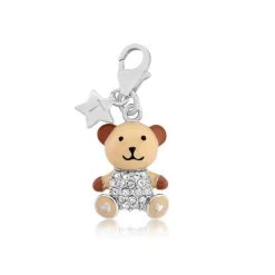Tingle SCH323 Silver Enamel Crystal Teddy Bear Charm - F8343