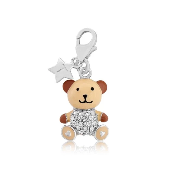 Tingle SCH323 Silver Enamel Crystal Teddy Bear Charm - F8343