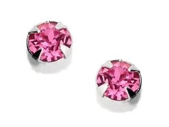 Silver Pink Crystal Andralok Earrings - 3mm - F9913