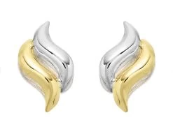 9ct Gold Two Colour Flame Stud Earrings - 11mm - G0164