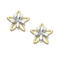 9ct Gold Two Colour Flower Stud Earrings - 8mm - G0165