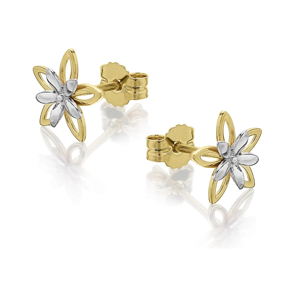 9ct Gold Two Colour Flower Stud Earrings - 8mm - G0165 - Image 2
