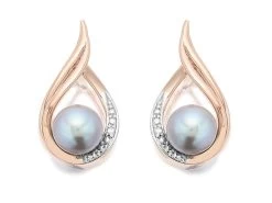 9ct Rose Gold Grey Pearl And Diamond Stud Earrings - EXCLUSIVE - G0640