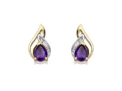 9ct Gold Two Colour Diamond And Amethyst Stud Earrings - G0655