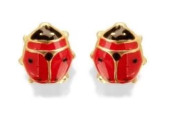 9ct Gold Enamel Ladybird Stud Earrings - G0748