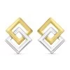 9ct Gold Two Colour Interlocking Squares Stud Earrings - 8mm - G0796