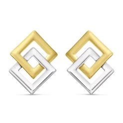 9ct Gold Two Colour Interlocking Squares Stud Earrings - 8mm - G0796