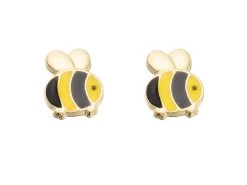 9ct Gold Enamel Bee Stud Earrings - 6mm - G0814