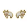 9ct Gold Enamel Cow Stud Earrings - 8mm - G0849