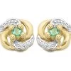 9ct Gold Two Colour Emerald Swirl Stud Earrings - 10mm - G0912