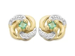 9ct Gold Two Colour Emerald Swirl Stud Earrings - 10mm - G0912
