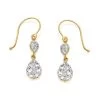 9ct Gold Crystal Double Teardrop Hook Wire Earrings - 23mm Drop - G1005