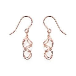 9ct Rose Gold Swirl Hook Wire Earrings - 32mm Drop - G1035