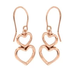 9ct Rose Gold Heart Hook Wire Earrings - 25mm Drop - G1044