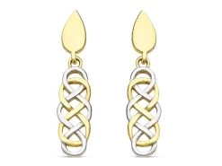 9ct Gold Two Colour Celtic Drop Earrings - 22mm Drop - G1233