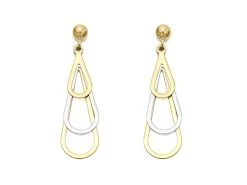 9ct Gold Two Colour Triple Teardrop Drop Earrings - 37mm Drop - G1429