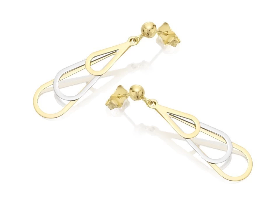 9ct Gold Two Colour Triple Teardrop Drop Earrings - 37mm Drop - G1429 - Image 2