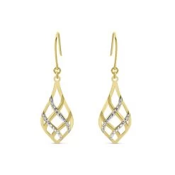 9ct Gold Two Colour Hook Wire Earrings - 42mm Drop - G1450