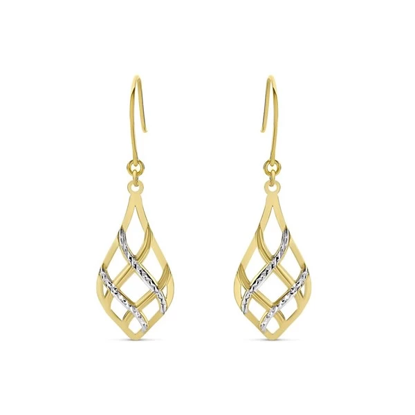 9ct Gold Two Colour Hook Wire Earrings - 42mm Drop - G1450