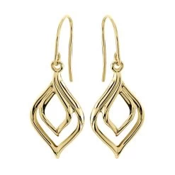 9ct Gold Double Teardrop Hook Wire Earrings - 33mm Drop - G1499