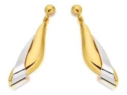 9ct Gold Two Colour Drop Earrings - Total 30mm Drop - EXCLUSIVE - G1856