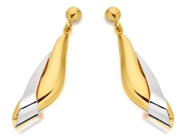 9ct Gold Two Colour Drop Earrings - Total 30mm Drop - EXCLUSIVE - G1856