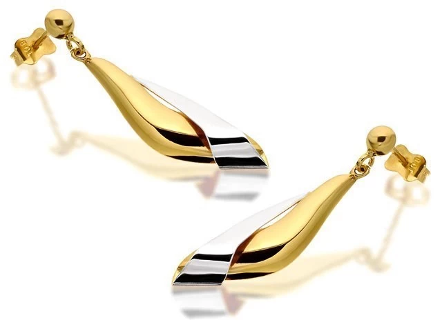 9ct Gold Two Colour Drop Earrings - Total 30mm Drop - EXCLUSIVE - G1856 - Image 2