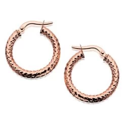 9ct Rose Gold Textured Hoop Earrings - 20mm - G2405