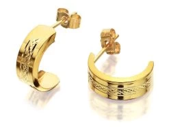 9ct Gold Diamond Cut Half Hoop Earrings - G2523