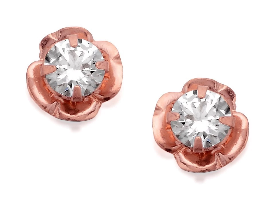 9ct Rose Gold Cubic Zirconia Flower Stud Earrings - 6mm - G2713