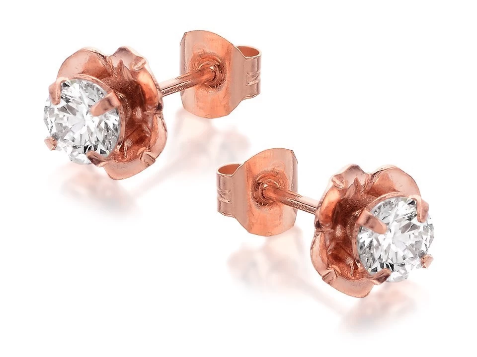 9ct Rose Gold Cubic Zirconia Flower Stud Earrings - 6mm - G2713 - Image 2