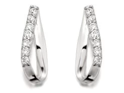 9ct White Gold Cubic Zirconia Flattened Loop Earrings - 10mm - G2754
