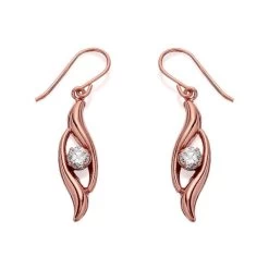 9ct Rose Gold Cubic Zirconia Flame Hook Wire Drop Earrings - 29mm Drop - G2820