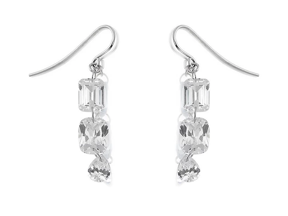 9ct White Gold Cubic Zirconia Hook Wire Earrings - 40mm Drop - G2848
