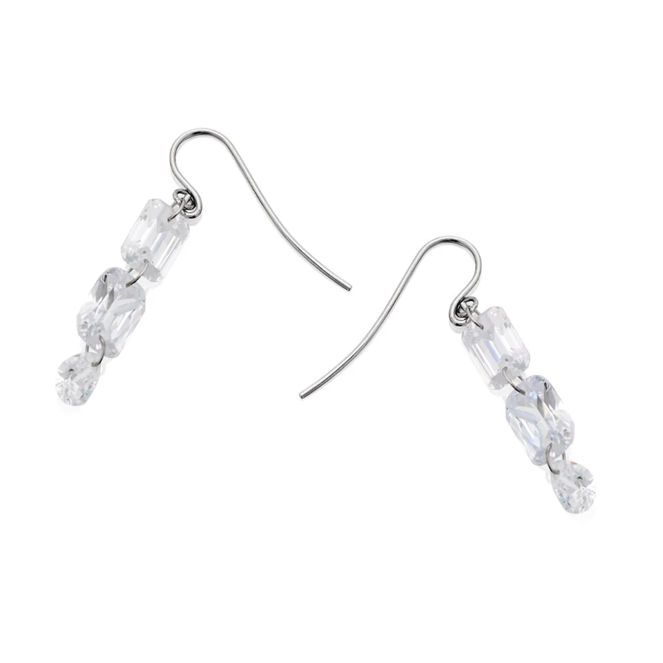 9ct White Gold Cubic Zirconia Hook Wire Earrings - 40mm Drop - G2848 - Image 2