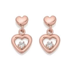 9ct Rose Gold Cubic Zirconia Heart Drop Earrings - 11mm Drop - G2860