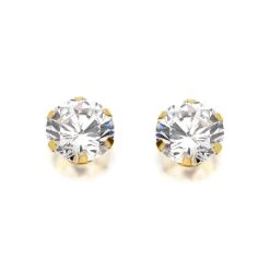 9ct Gold Cubic Zirconia Solitaire Stud Earrings - 7mm - G2937