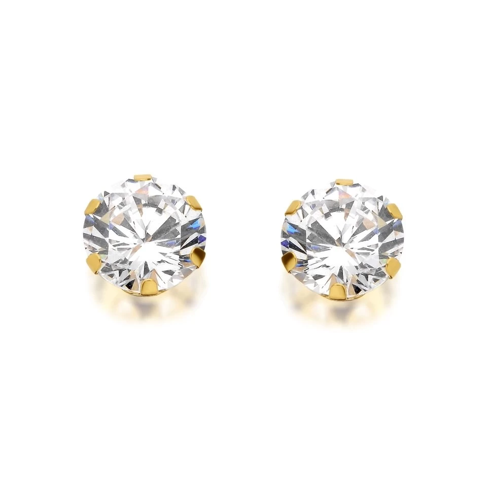 9ct Gold Cubic Zirconia Solitaire Stud Earrings - 7mm - G2937
