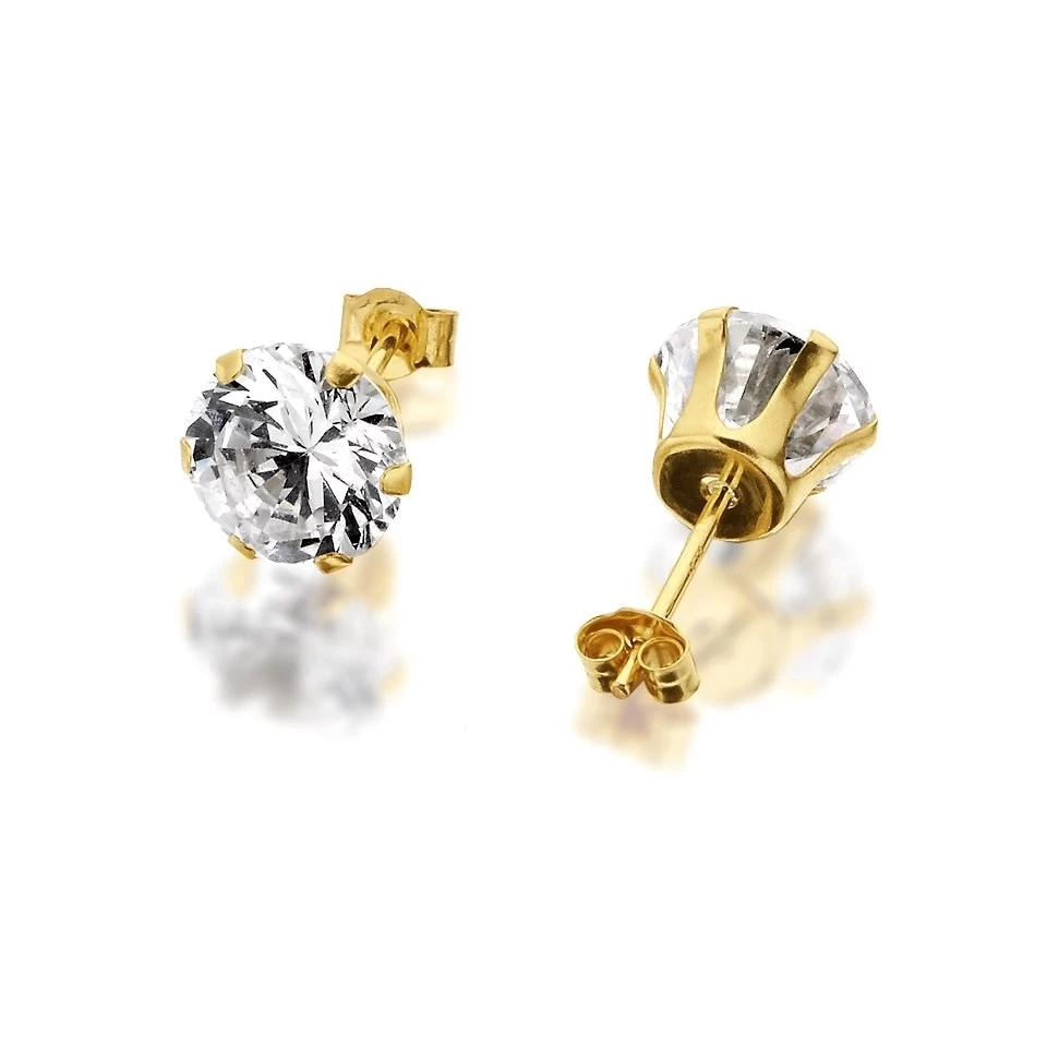 9ct Gold Cubic Zirconia Solitaire Stud Earrings - 7mm - G2937 - Image 2