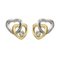 9ct Gold Two Colour Cubic Zirconia Heart Stud Earrings - 8mm - G2944