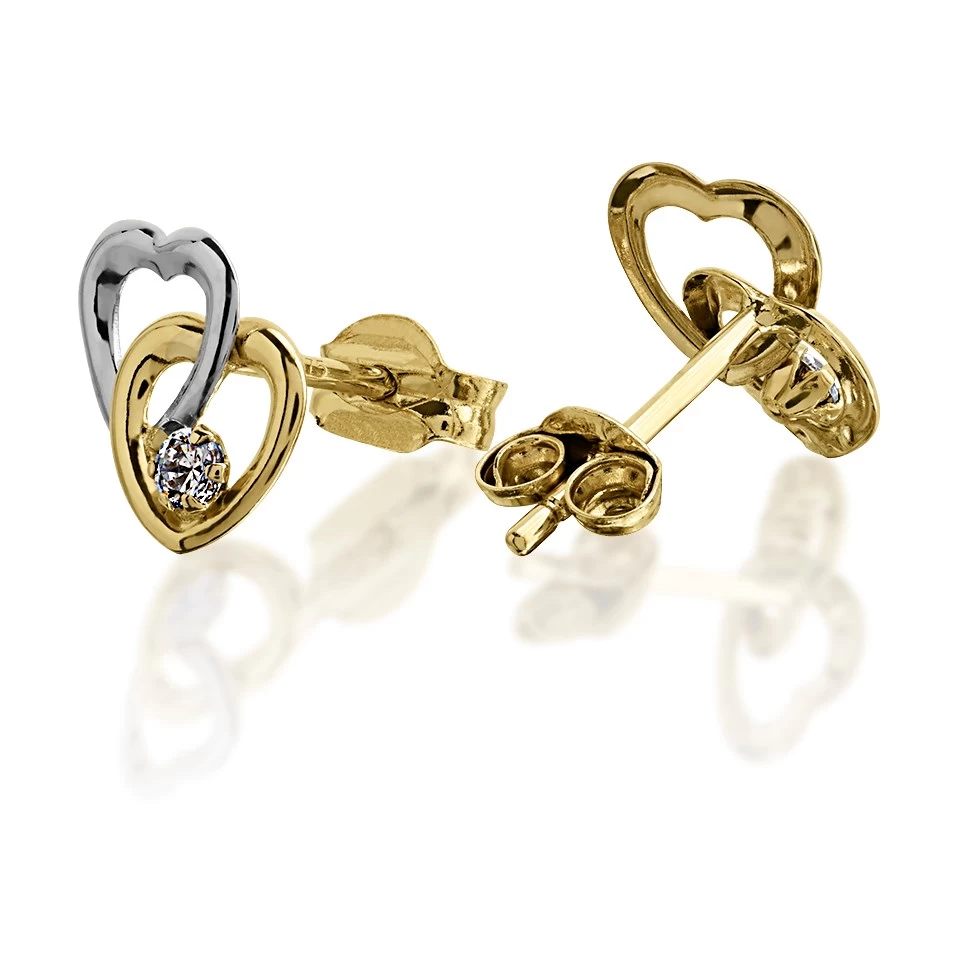 9ct Gold Two Colour Cubic Zirconia Heart Stud Earrings - 8mm - G2944 - Image 2