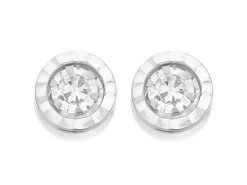 9ct White Gold Cubic Zirconia Stud Earrings - 7mm - G3007