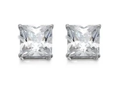 9ct White Gold Princess Cut Cubic Zirconia Stud Earrings - 7mm - G3242